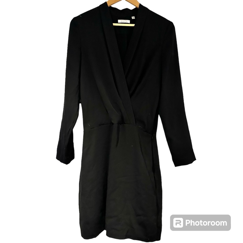 Babaton Aritzia Faux Wrap Black Knee Length Long Sleeve Dress Size 4